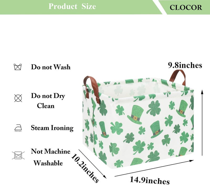 CLOCOR Four-leaf Clover Basket Empty,Rectangular St. Patrick's Day Gift Basket for Boys and Girls,Kids Toys Storage Bin,Baby Room Decor(Clover) - Image 5